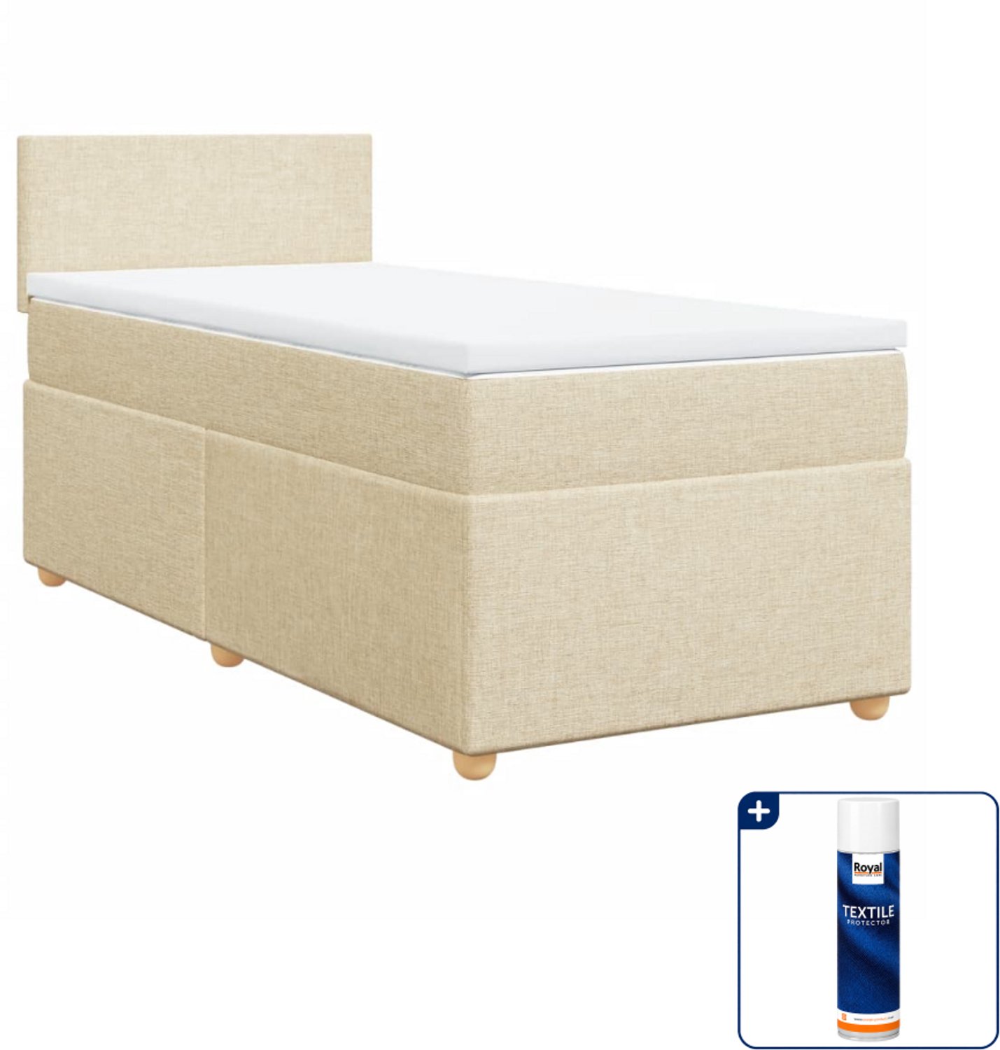 vidaXL boxspring met matras 100 x 200 cm - stof - crèmekleurig - Inclusief textielbeschermer 500 ml