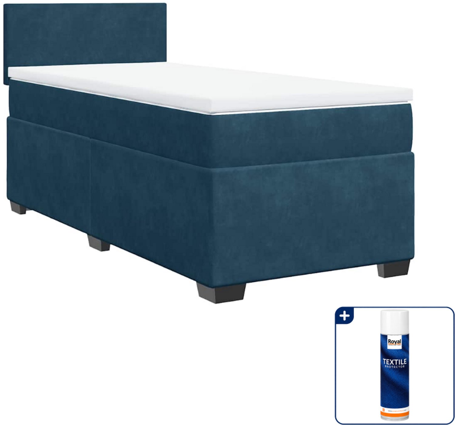 vidaXL boxspring met matras - 100 x 200 cm - fluweel - donkerblauw - Inclusief textielbeschermer 500 ml