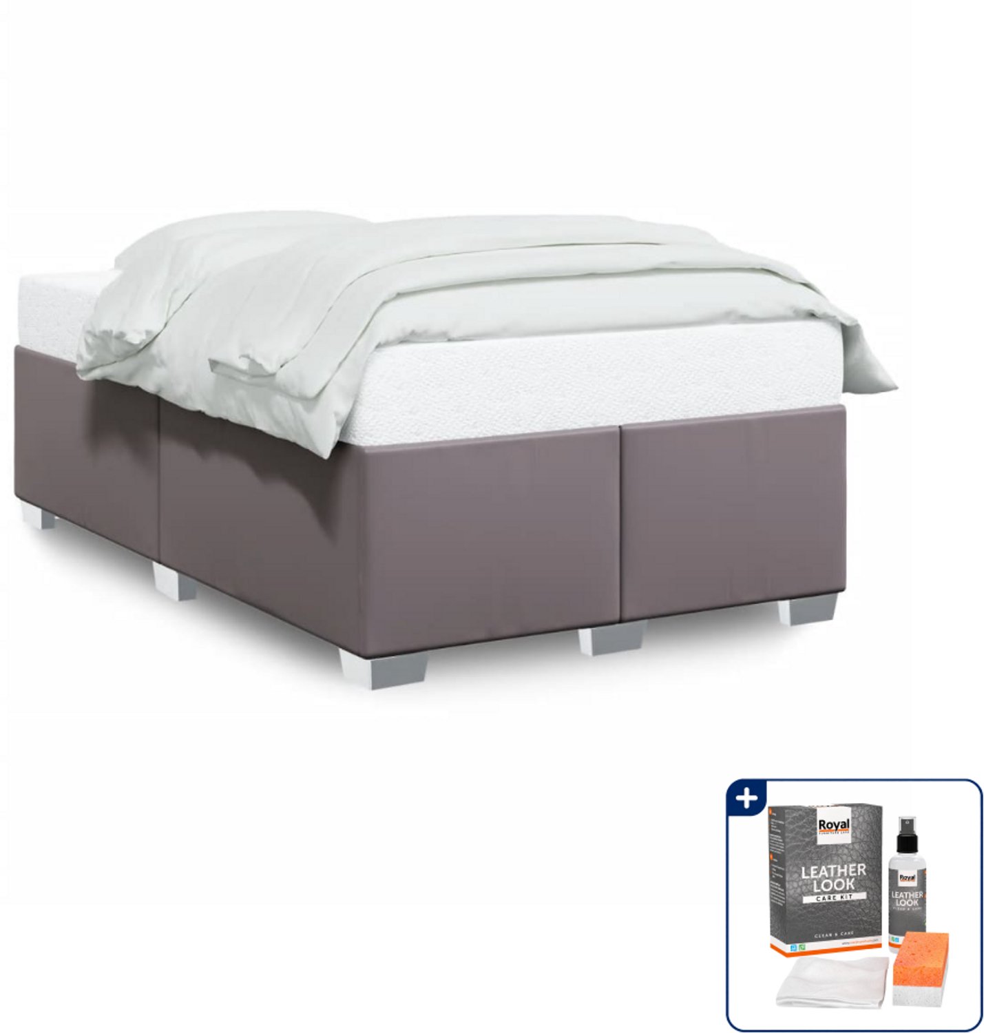 vidaXL bedframe - 120 x 200 cm - kunstleer - grijs - Inclusief onderhoudsset voor kunstleer 150 ml Bruin