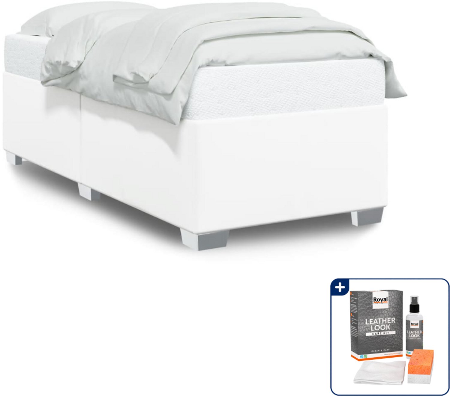 vidaXL bedframe - 90 x 190 cm - kunstleer - wit - Inclusief onderhoudsset voor kunstleer 150 ml Crème