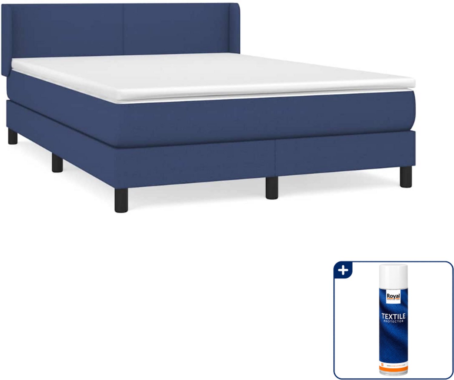 vidaXL boxspring met matras 140 x 190 cm - blauw - Inclusief textielbeschermer 500 ml