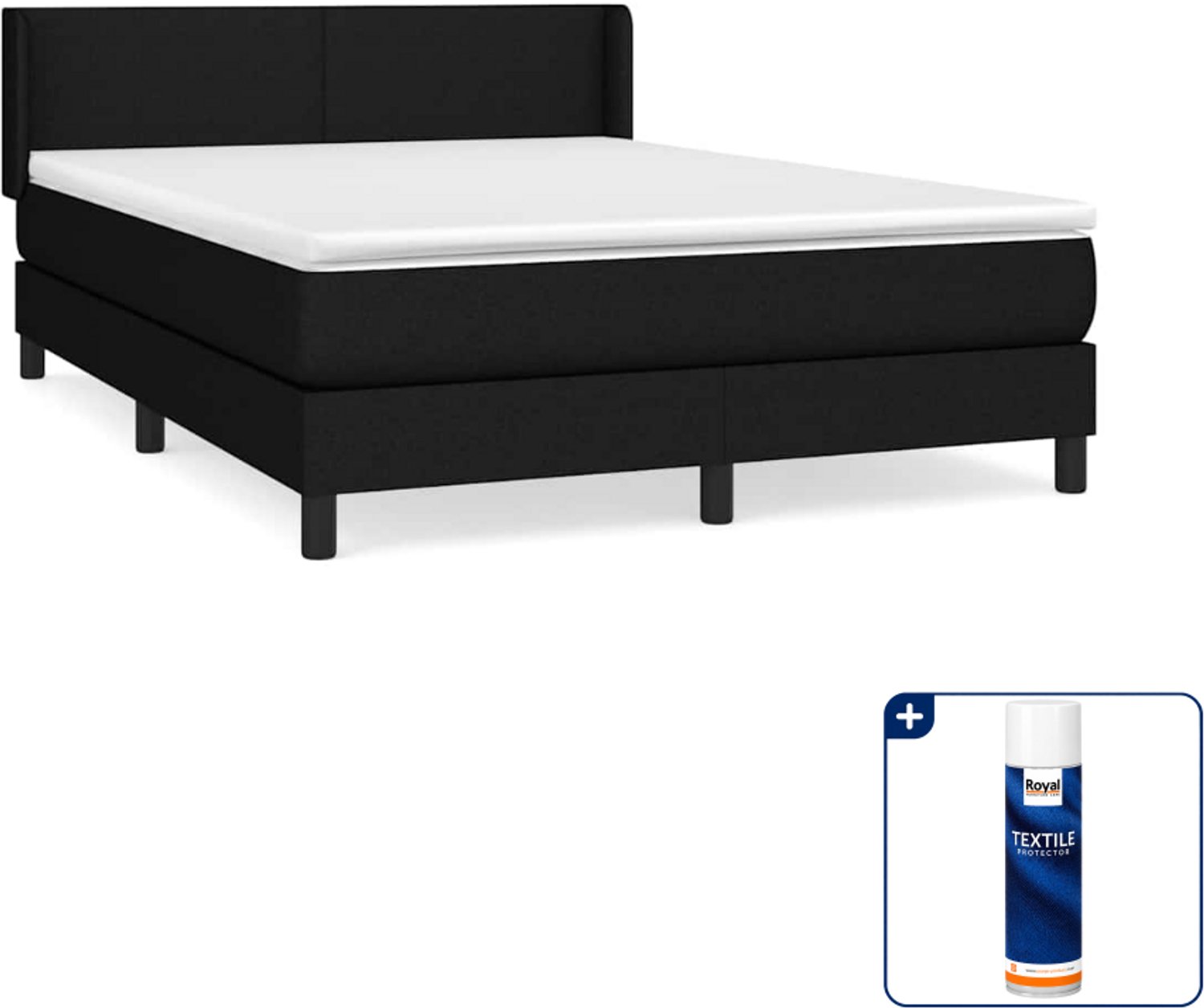 vidaXL boxspring met matras - Small double - 140 x 200 cm - zwart - Inclusief textielbeschermer 500 ml