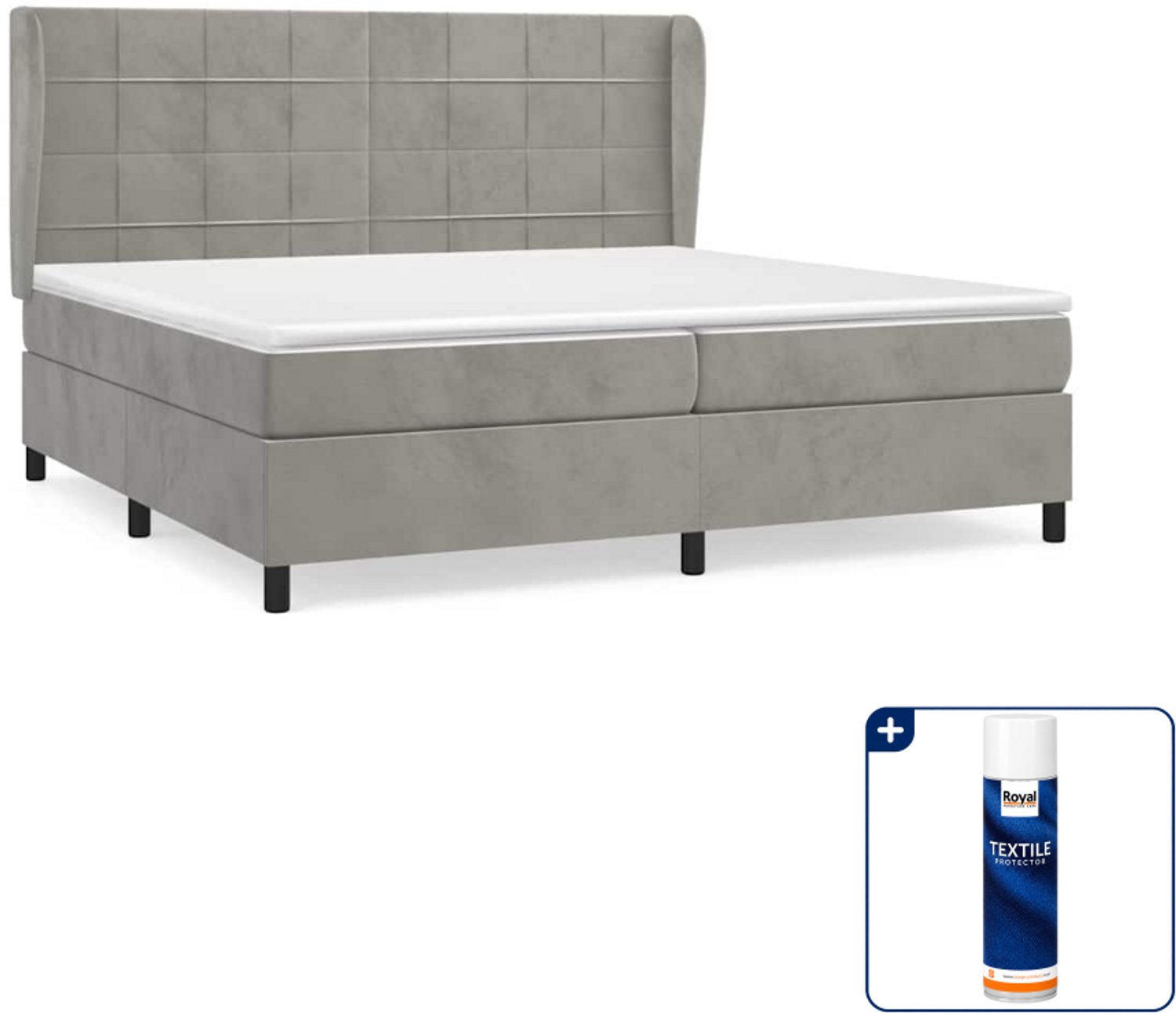vidaXL Boxspring - Super kingsize - 200 x 200 cm - lichtgrijs - Inclusief textielbeschermer 500 ml