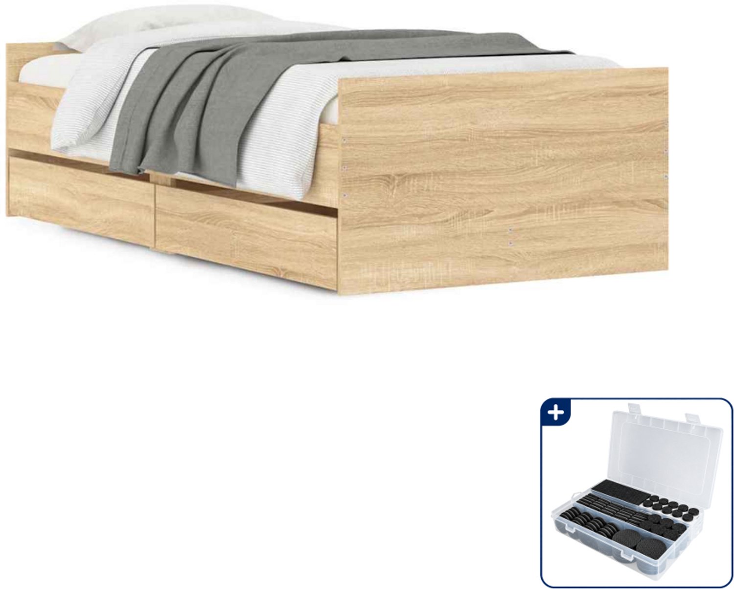 vidaXL bedframe met lades - 100 x 200 cm - sonoma eiken - Inclusief antikrasvilt 177-delig