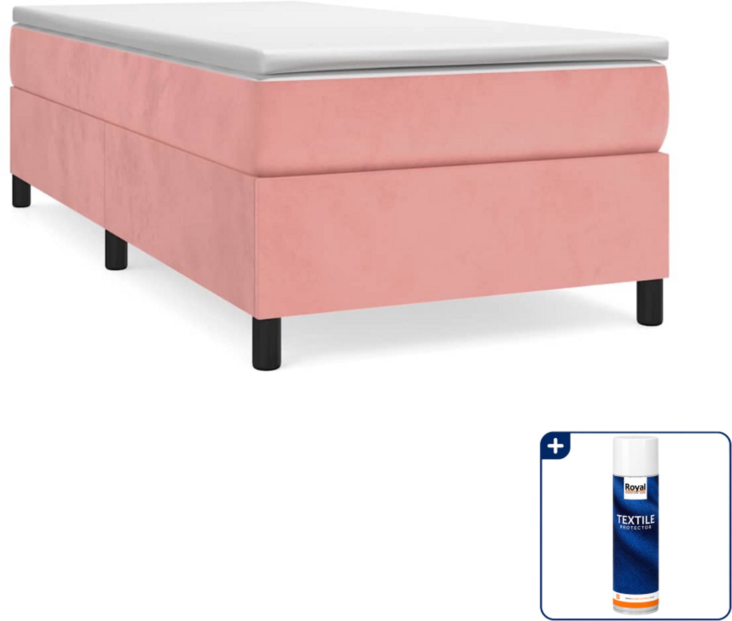 vidaXL boxspring met matras - 100 x 200 cm - fluweel - roze - Inclusief textielbeschermer 500 ml Wit