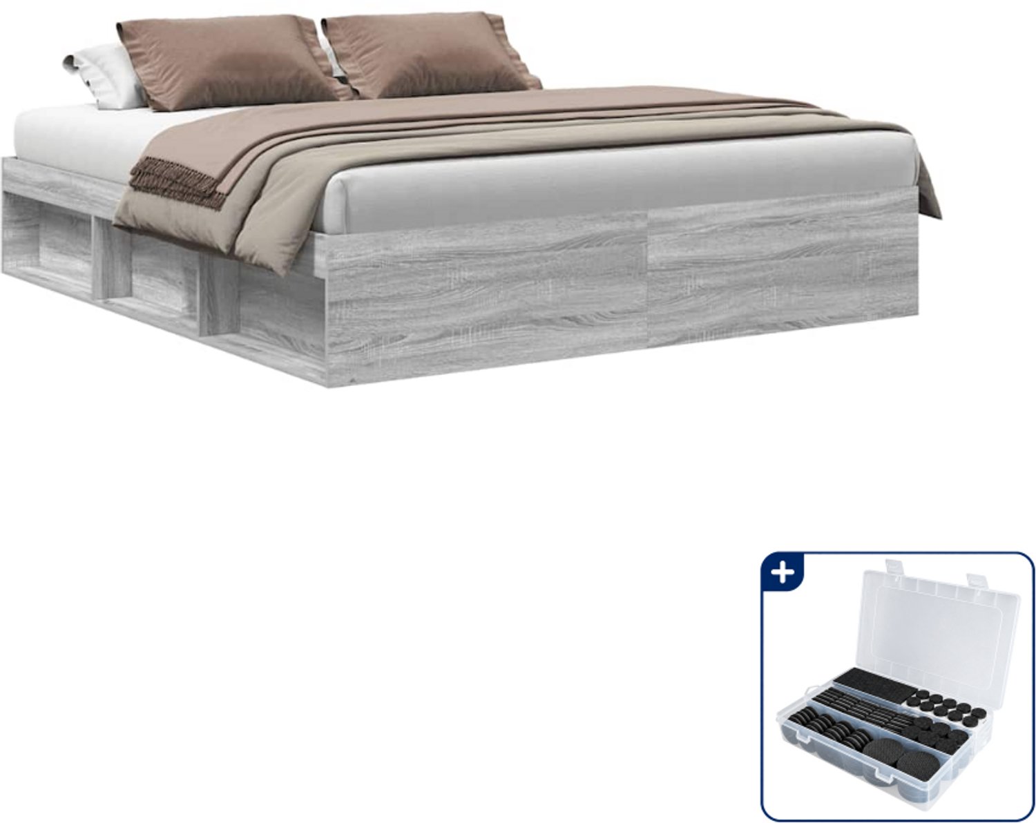 vidaXL Bedframe - Kingsize - 180 x 200 cm - grijs sonoma - Inclusief antikrasvilt 177-delig Wit