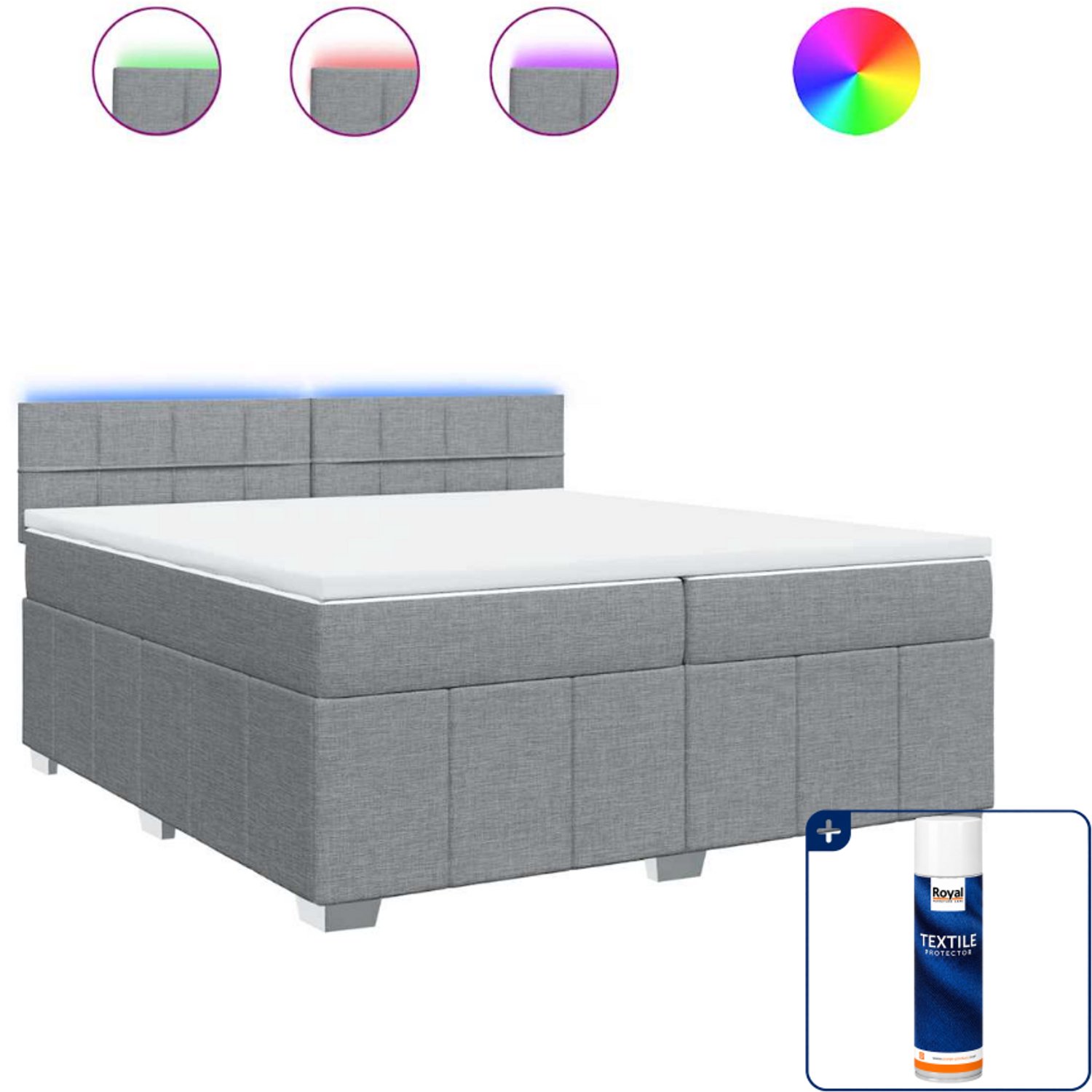 vidaXL Boxspring Super kingsize - 200 x 200 cm - stof - lichtgrijs - Inclusief textielbeschermer 500 ml