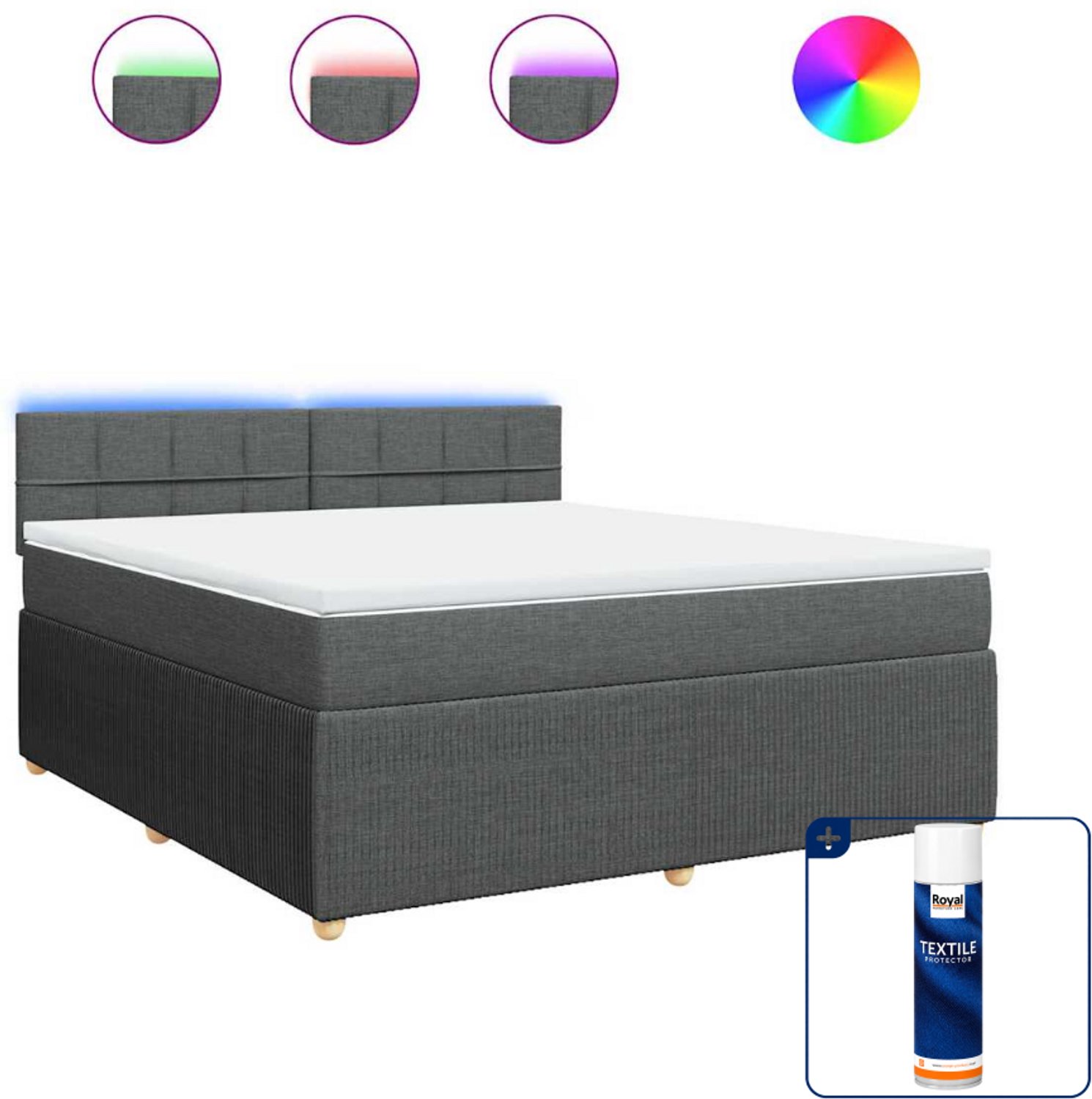 vidaXL boxspring met matras Kingsize - 180 x 200 cm - donkergrijs - Inclusief textielbeschermer 500 ml