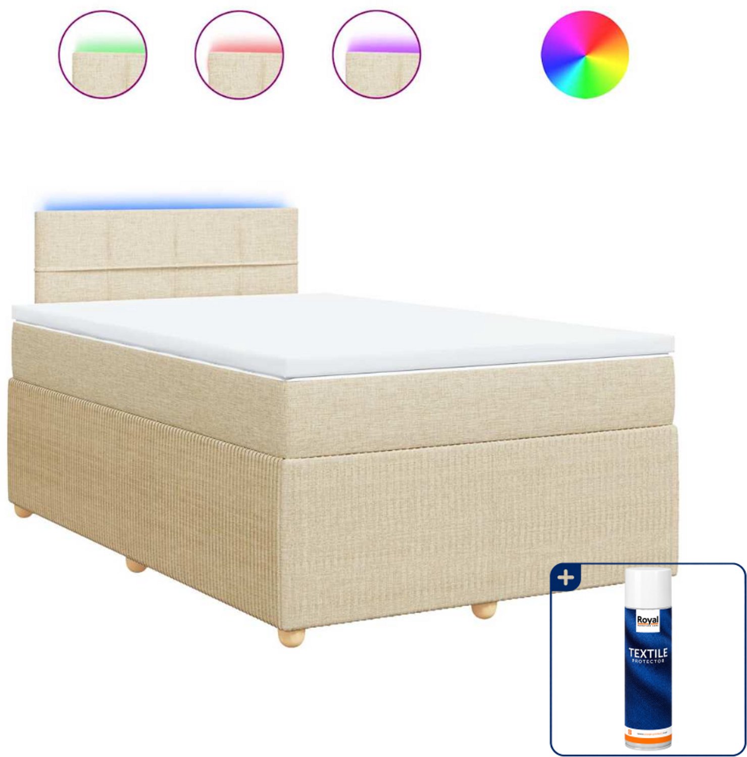vidaXL boxspring met matras - 120 x 190 cm - stof - crèmekleurig - Inclusief textielbeschermer 500 ml