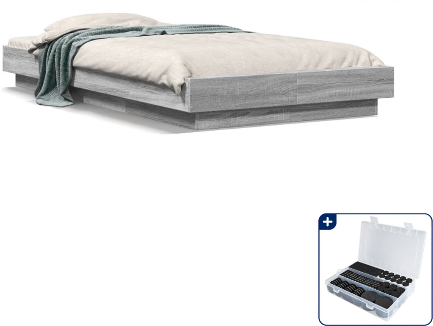 vidaXL bedframe met LED - 90 x 190 cm - grijs sonoma eikenkleurig - Inclusief antikrasvilt 177-delig