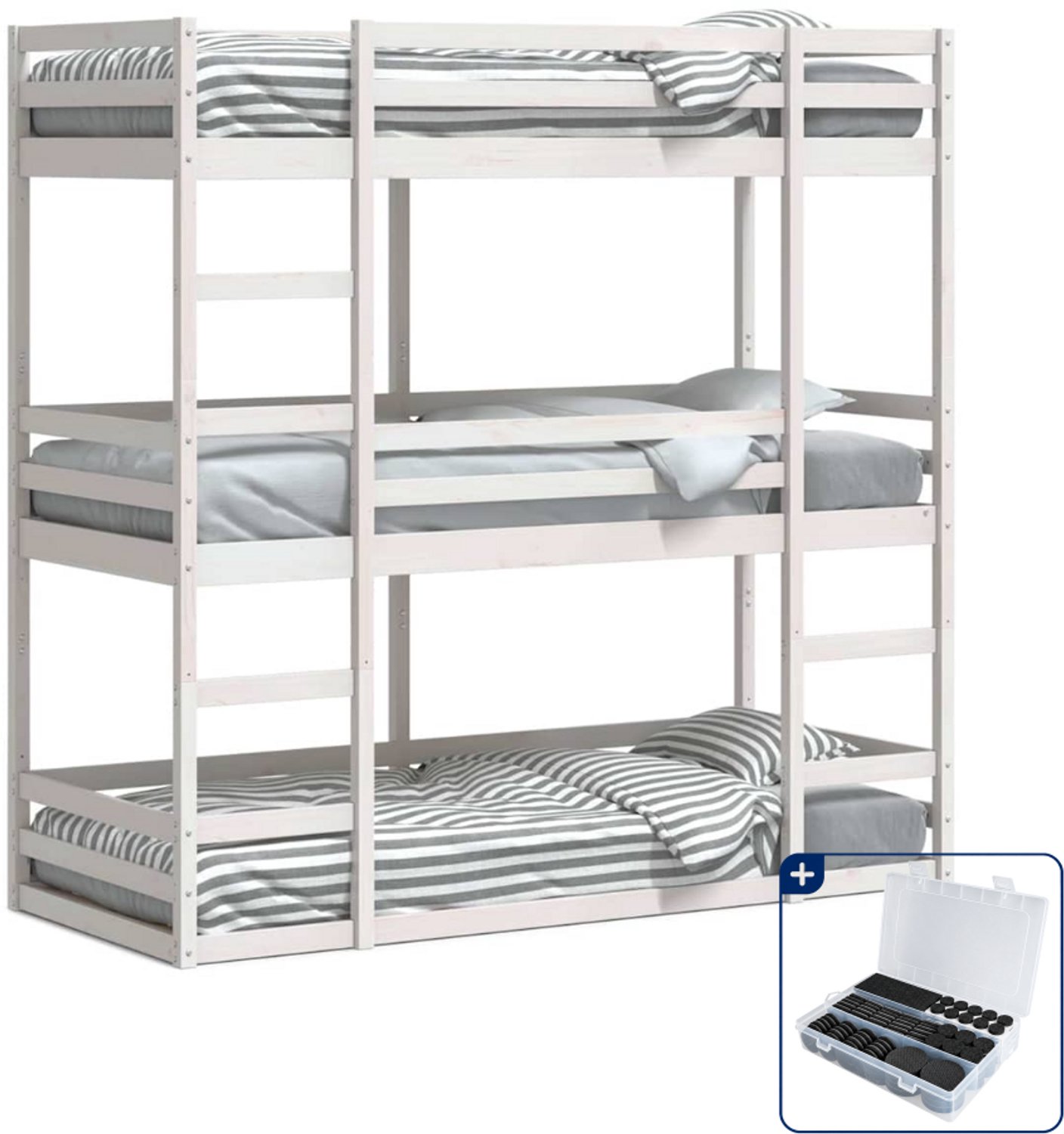 vidaXL 3-persoons stapelbed - 90 x 190 cm - massief grenenhout - wit - Inclusief antikrasvilt 177-delig Blauw