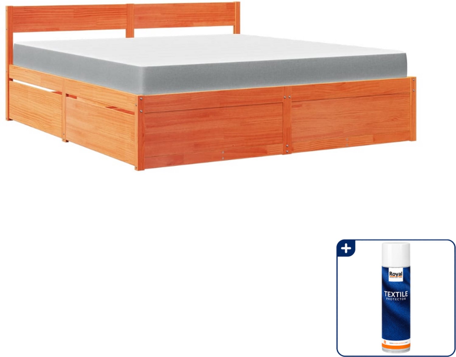 vidaXL Kingsize bed met 4 lades en matras 180 x 200 cm - wasbruin - Inclusief textielbeschermer 500 ml Wit