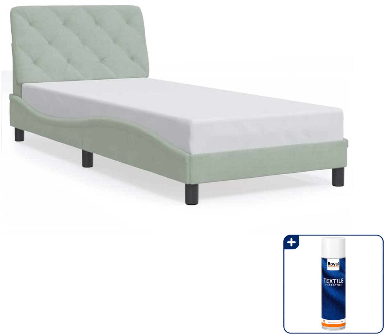 vidaXL Bedframe - 90 x 190 cm - fluweel - lichtgrijs - Inclusief textielbeschermer 500 ml