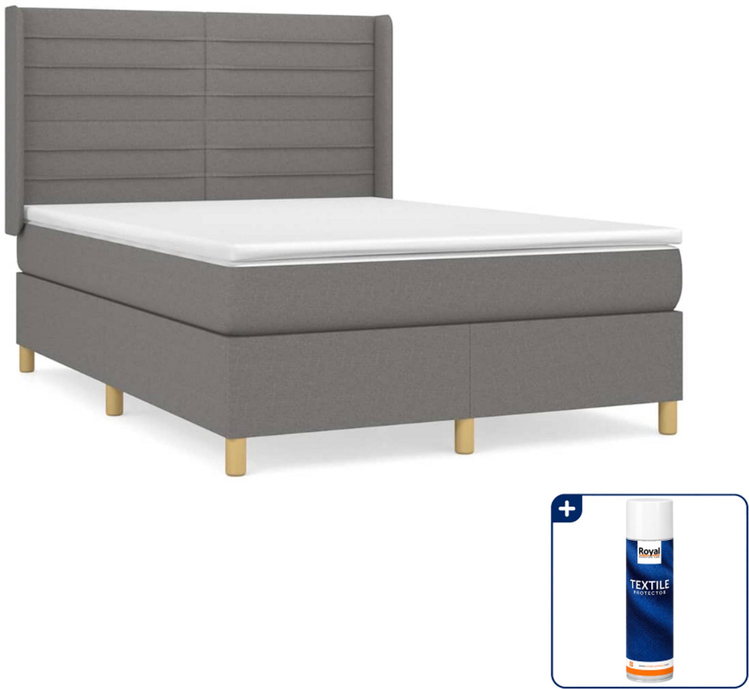 vidaXL boxspring met matras 140 x 190 cm - donkergrijs - Inclusief textielbeschermer 500 ml
