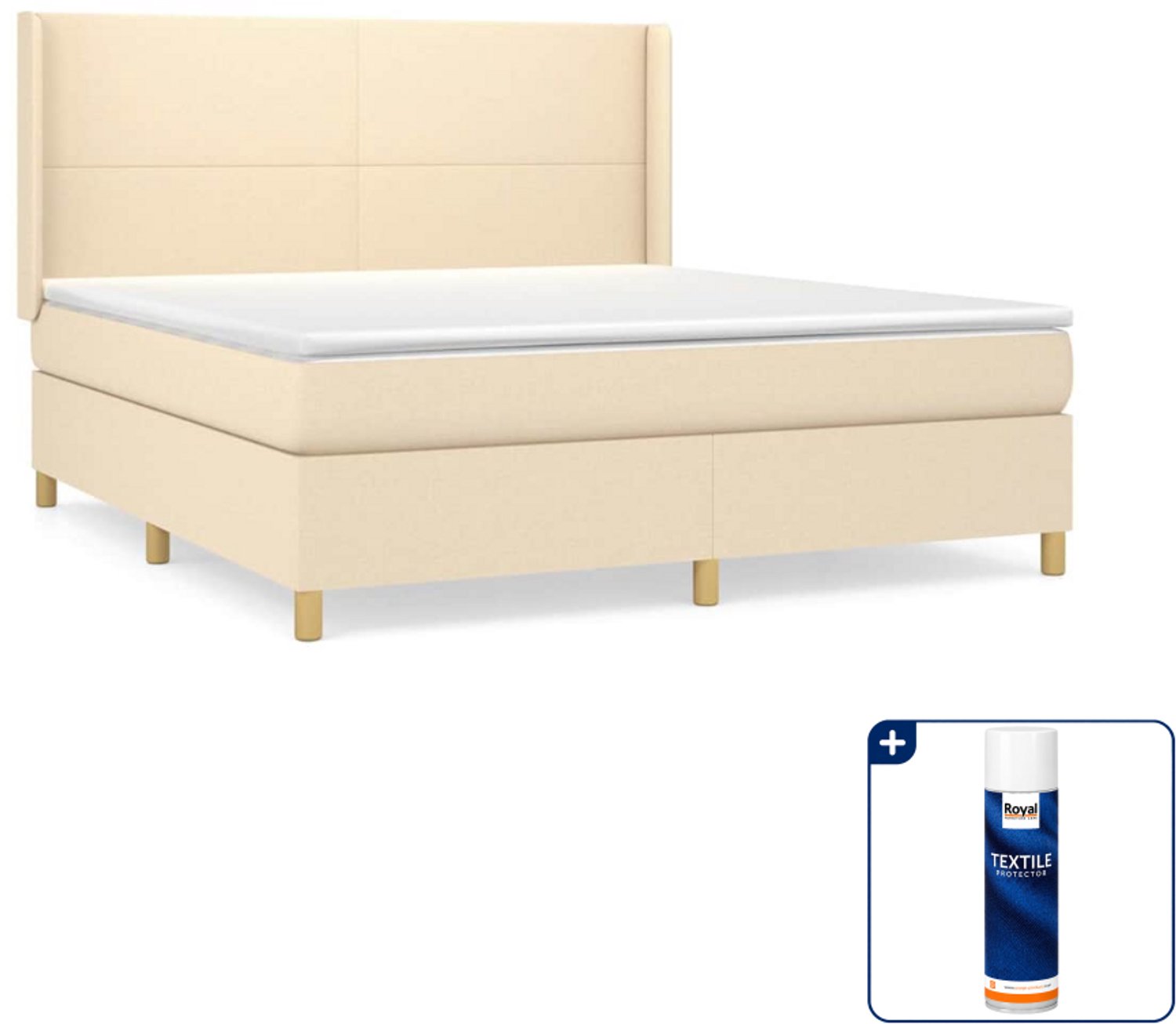 vidaXL boxspring met matras - Kingsize - 180 x 200 cm - crème - Inclusief textielbeschermer 500 ml