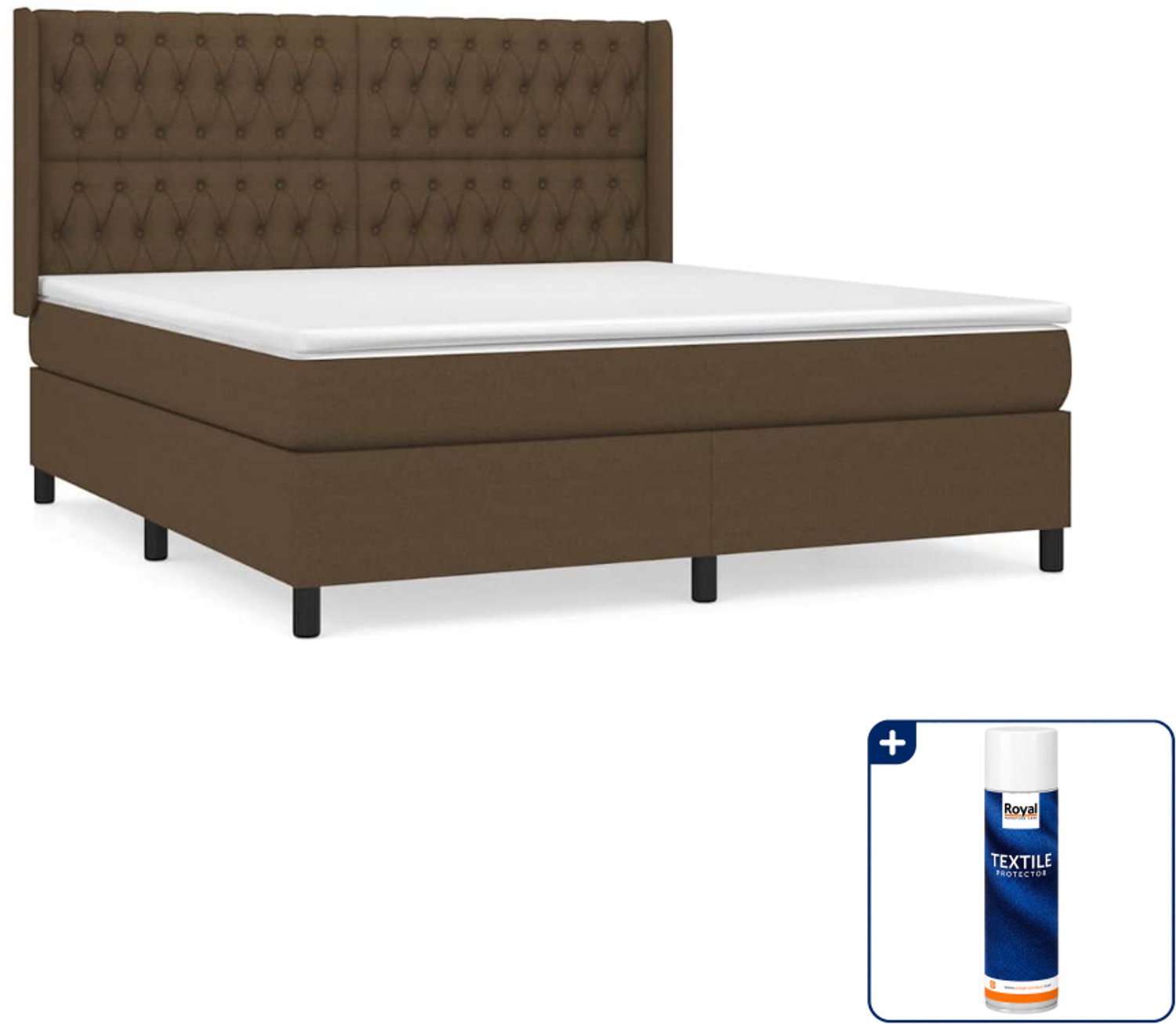 vidaXL boxspring Kingsize - 180 x 200 cm - donkerbruin - Inclusief textielbeschermer 500 ml