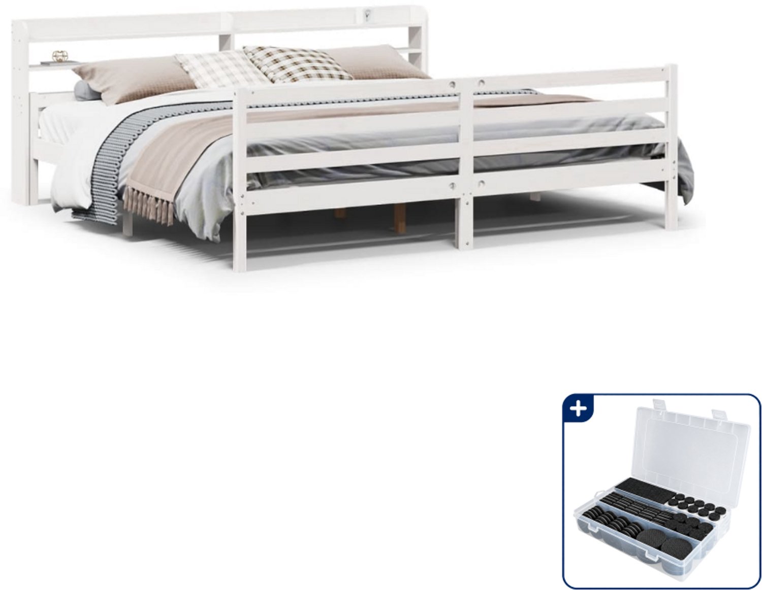 vidaXL Bedframe - 200 x 200 cm - massief grenenhout - wit - Inclusief antikrasvilt 177-delig Bruin