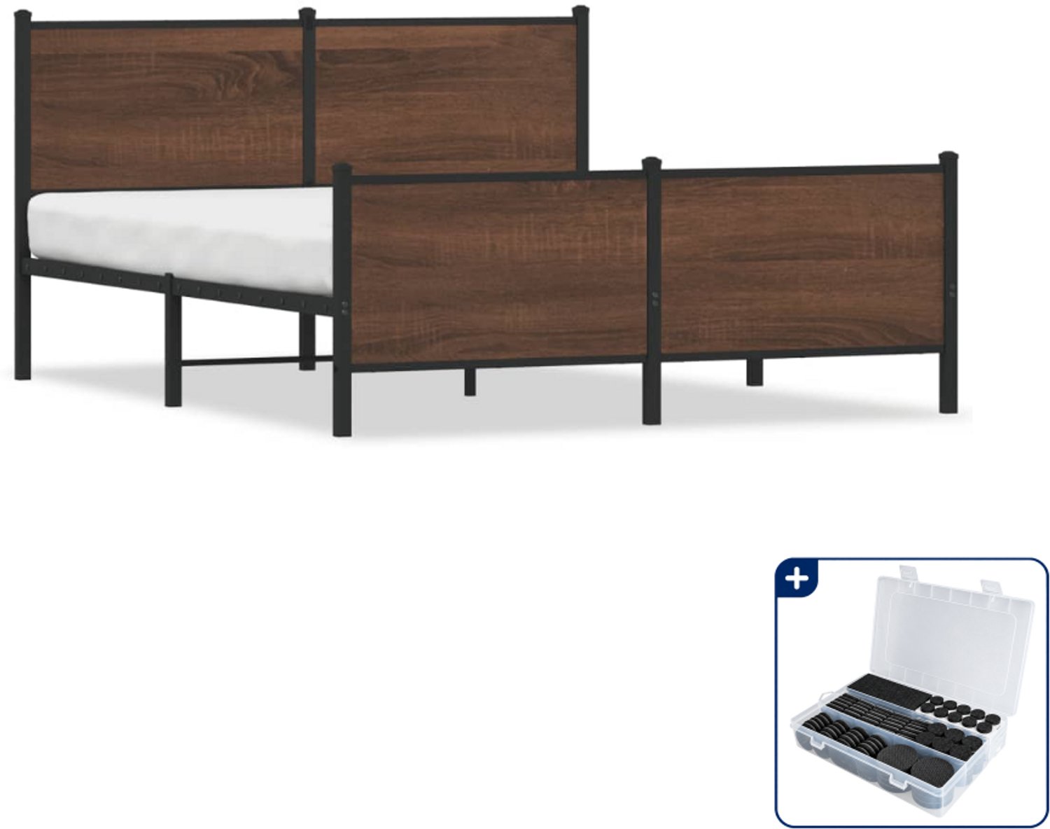 vidaXL bedframe - Small double - 140 x 200 cm - bruineiken - Inclusief antikrasvilt 177-delig