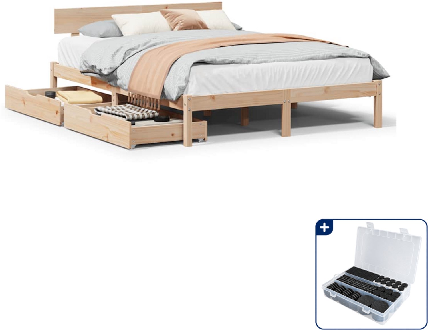 vidaXL Bedframe - 120 x 190 cm - massief grenenhout - Inclusief antikrasvilt 177-delig Bruin