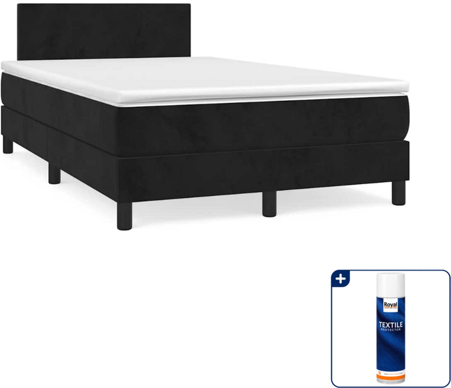 vidaXL boxspring met matras - 120 x 200 cm - fluweel - zwart - Inclusief textielbeschermer 500 ml