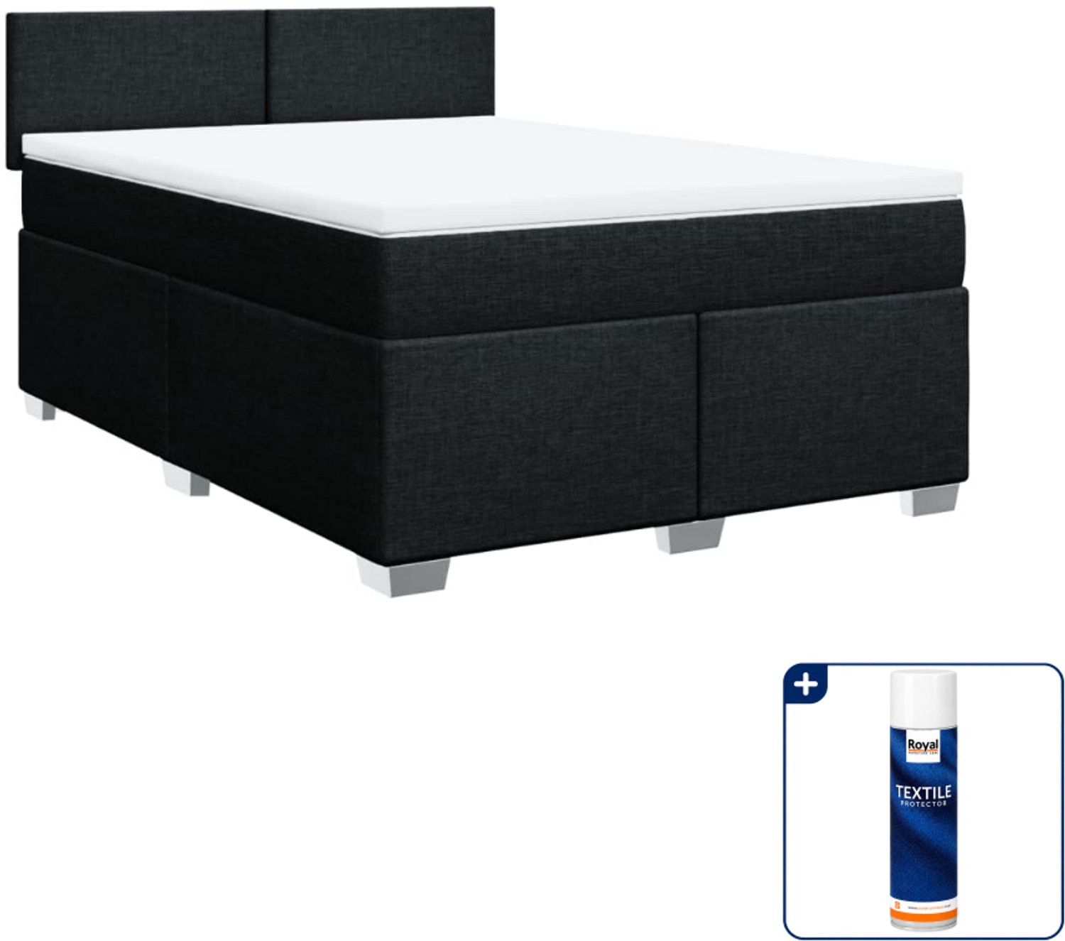 vidaXL Boxspring - Queensize - 160 x 200 cm - zwart - Inclusief textielbeschermer 500 ml