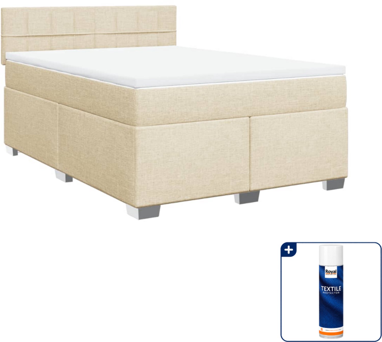 vidaXL boxspring - Small double - 140 x 200 cm - crèmekleurig - Inclusief textielbeschermer 500 ml