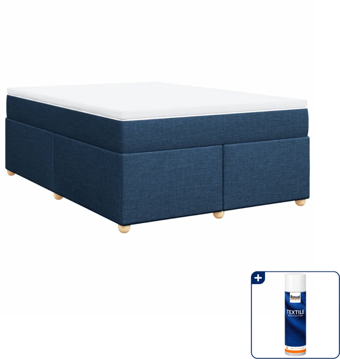 vidaXL Queensize boxspring met matras - 160 x 200 cm - blauw - Inclusief textielbeschermer 500 ml