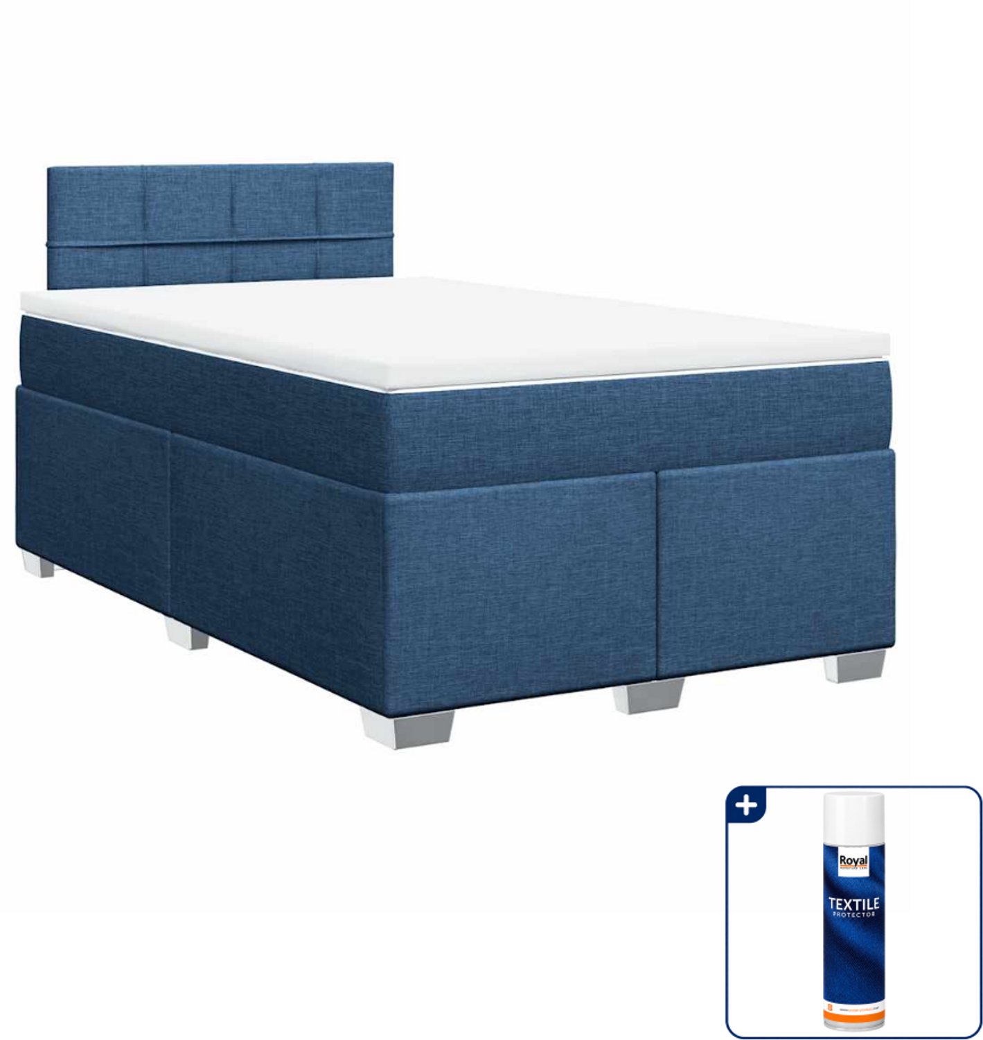 vidaXL boxspring met matras 120 x 190 cm - stof - blauw - Inclusief textielbeschermer 500 ml