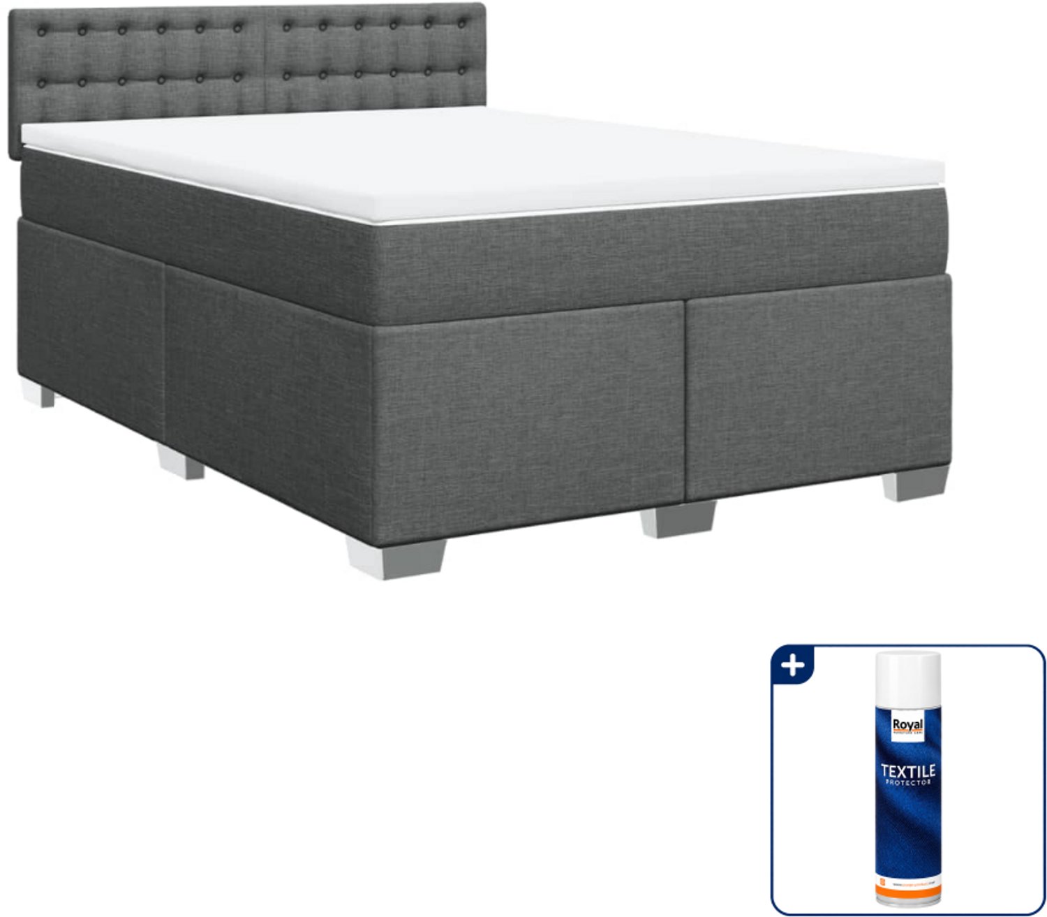 vidaXL boxspring met matras - Queensize - 160 x 200 cm - donkergrijs - Inclusief textielbeschermer 500 ml