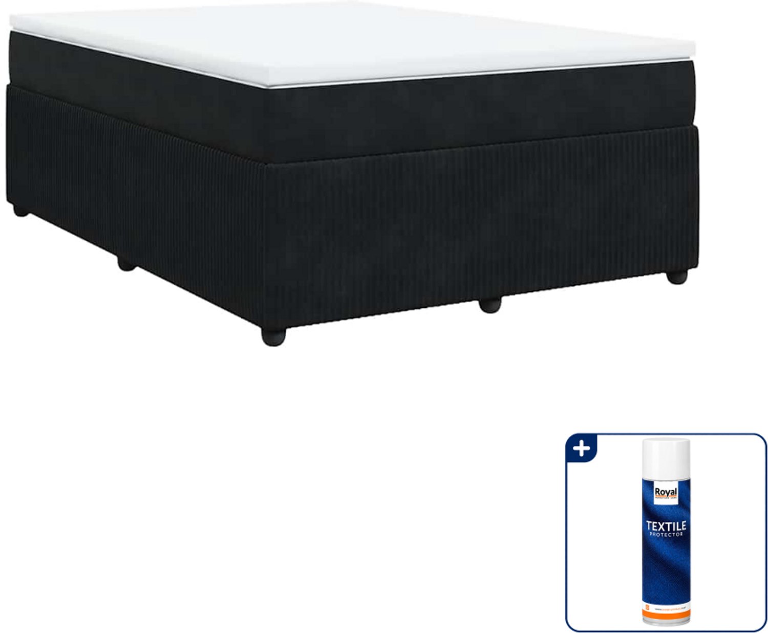 vidaXL Queensize boxspring met matras - 160 x 200 cm - fluweel - zwart - Inclusief textielbeschermer 500 ml