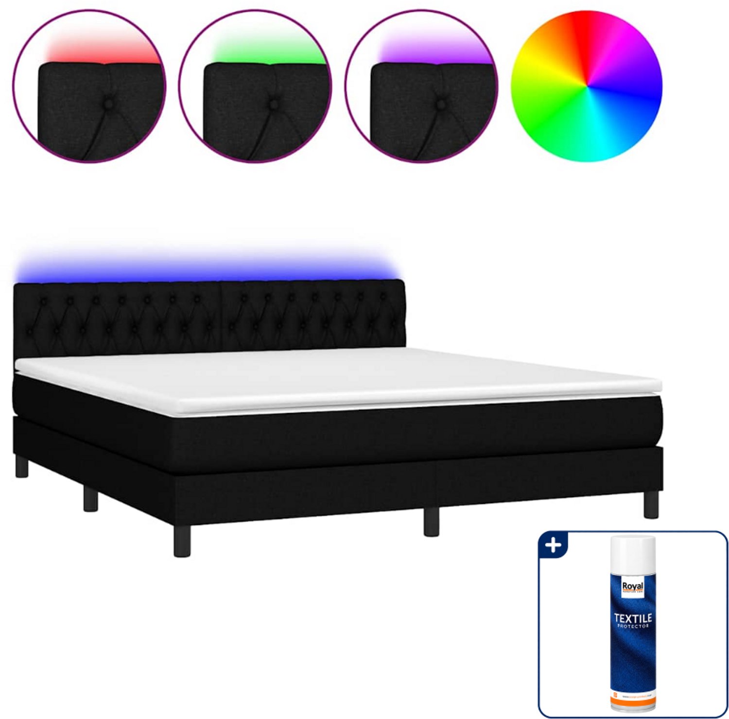 vidaXL Queensize boxspring met matras en LED - 160 x 200 cm - zwart - Inclusief textielbeschermer 500 ml