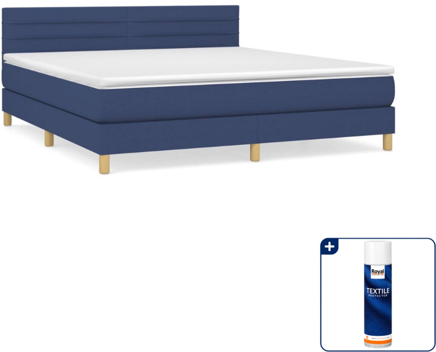 vidaXL boxspring met matras - Queensize - 160 x 200 cm - blauw - Inclusief textielbeschermer 500 ml