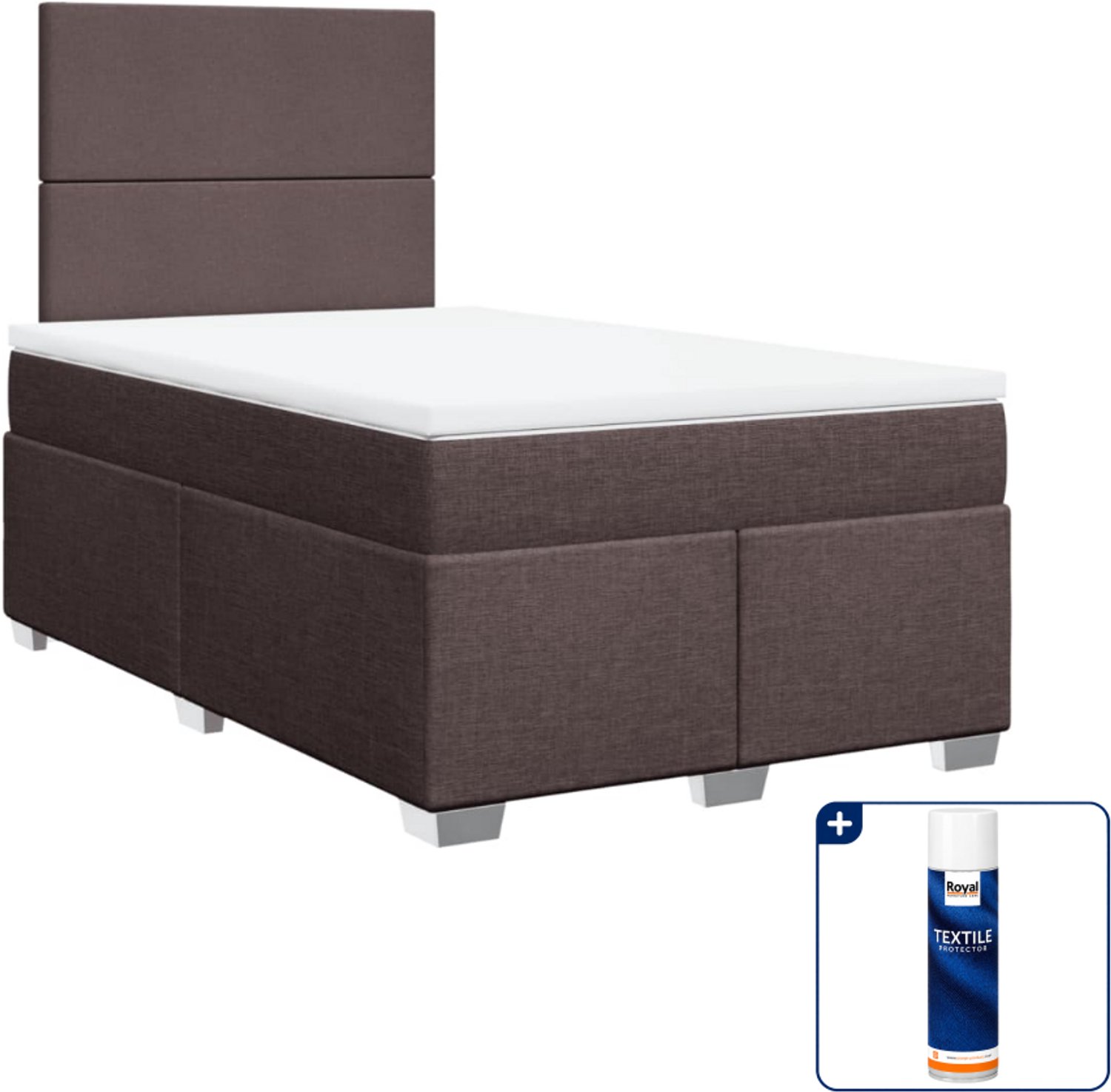 vidaXL boxspring met matras - 120 x 190 cm - stof - donkerbruin - Inclusief textielbeschermer 500 ml