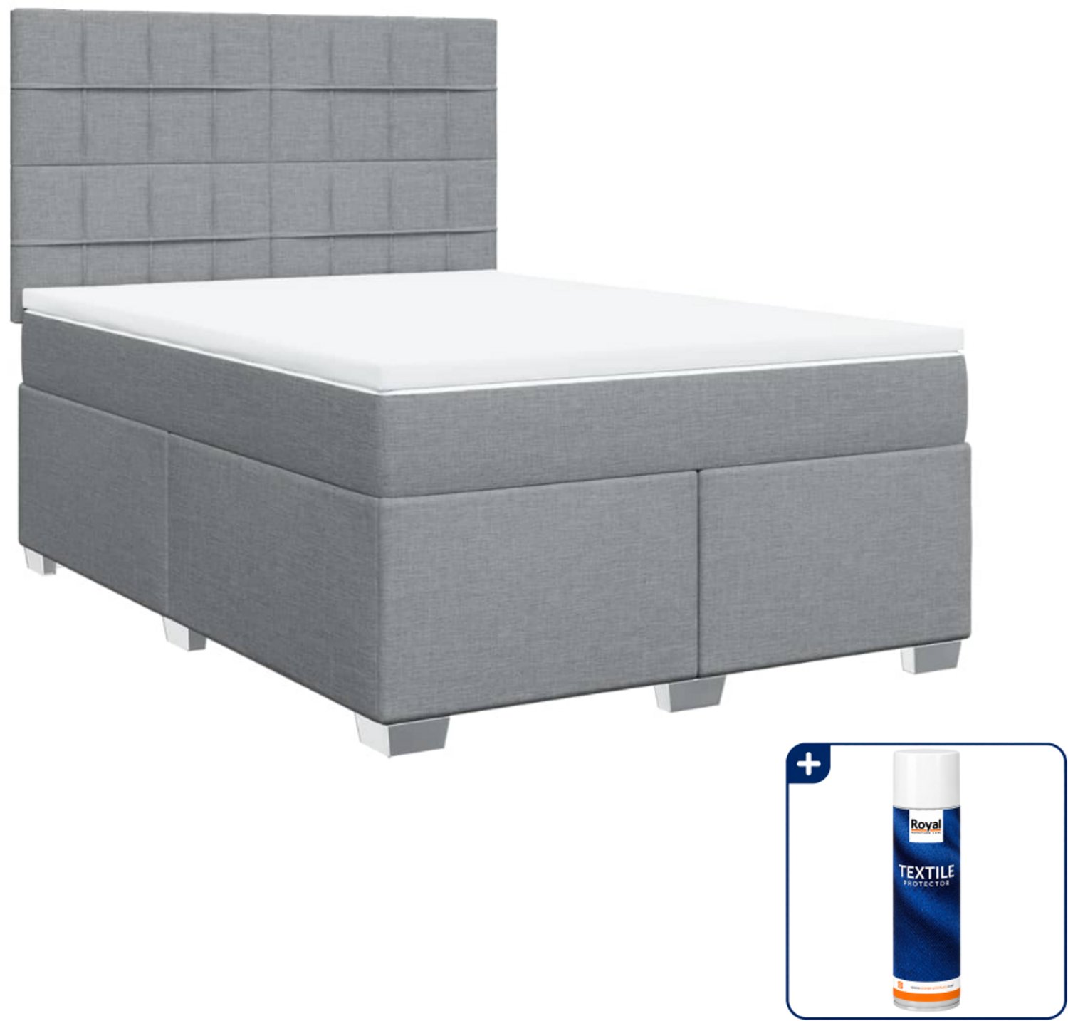 vidaXL Boxspring 140 x 190 cm - stof - lichtgrijs - Inclusief textielbeschermer 500 ml