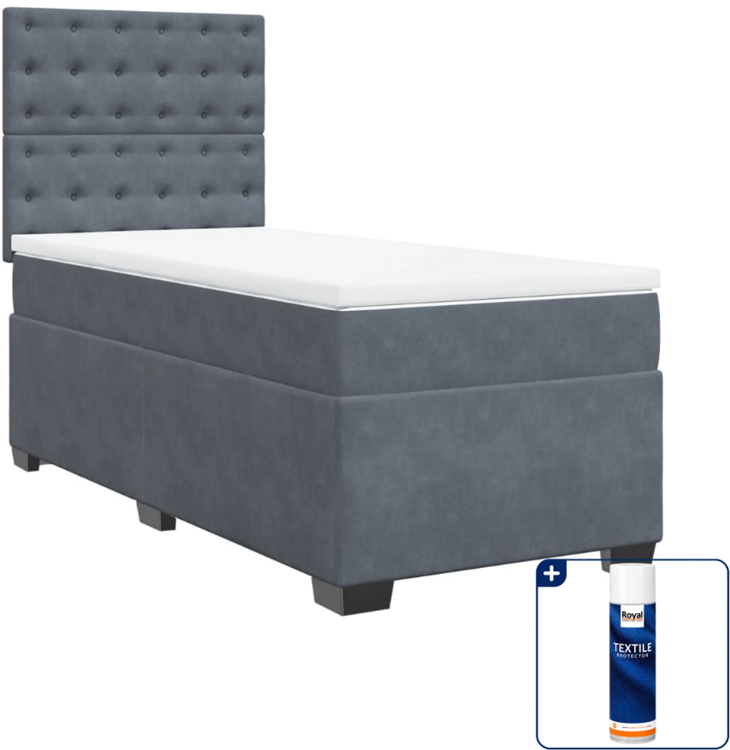 vidaXL boxspring met matras - 90 x 200 cm - fluweel - donkergrijs - Inclusief textielbeschermer 500 ml