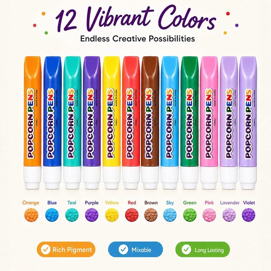 12-kleur popcorn pen, 3D DIY bubble popcorn Tekening pen — afbeelding 3