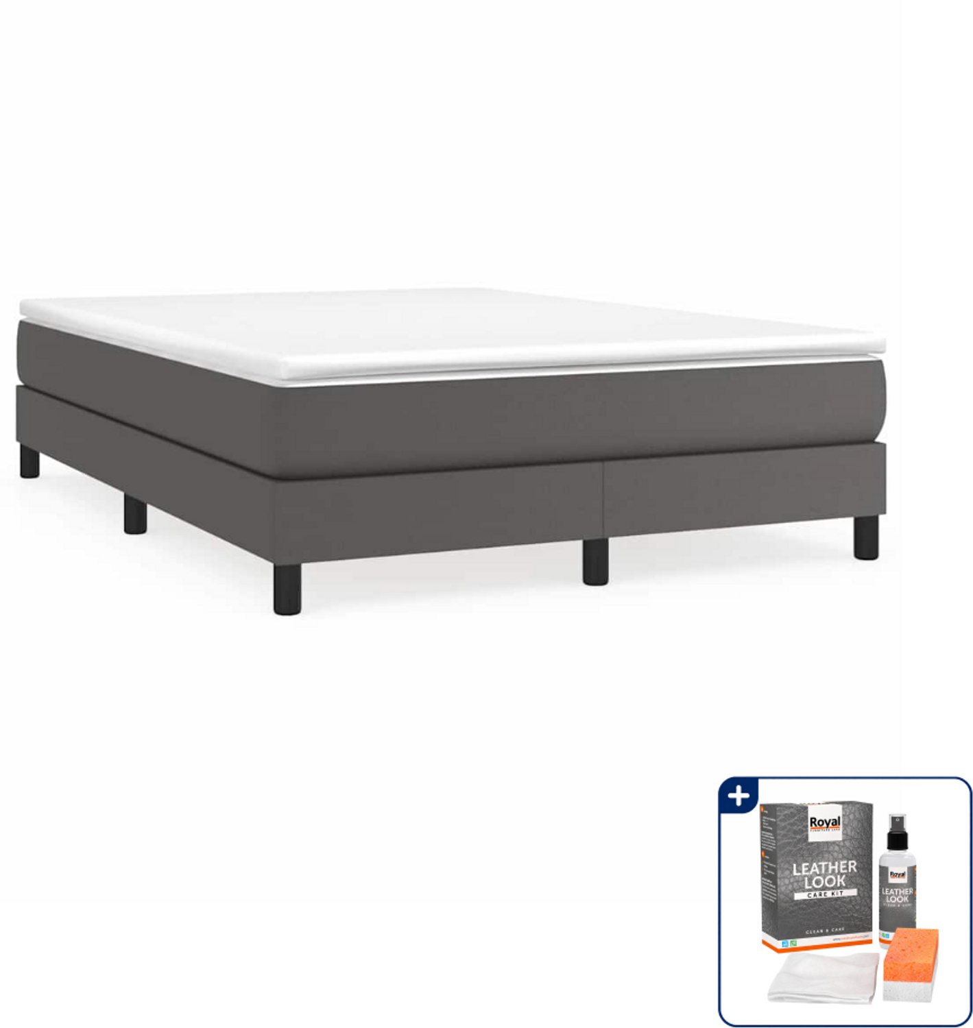 vidaXL boxspring bed - 140 x 190 cm - kunstleer - grijs - Inclusief onderhoudsset voor kunstleer 150 ml