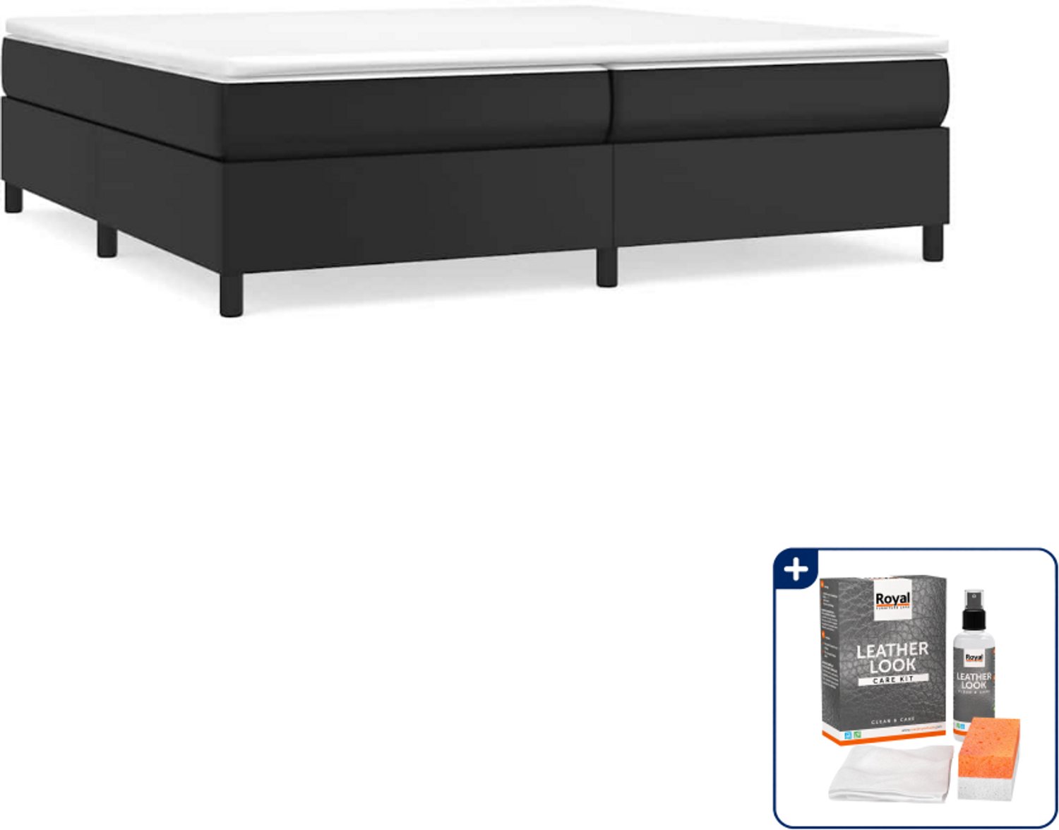 vidaXL boxspring bed - 200 x 200 cm - kunstleer - zwart - Inclusief onderhoudsset voor kunstleer 150 ml Grijs
