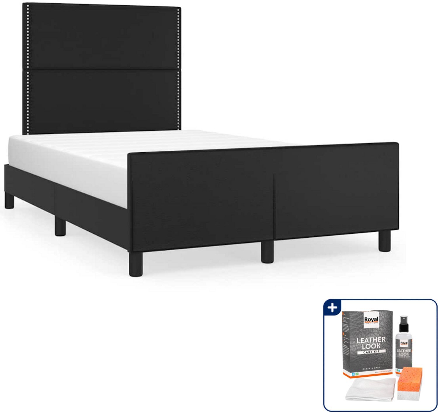 vidaXL bedframe met hoofdbord - 120 x 200 cm - kunstleer - zwart - Inclusief onderhoudsset voor kunstleer 150 ml