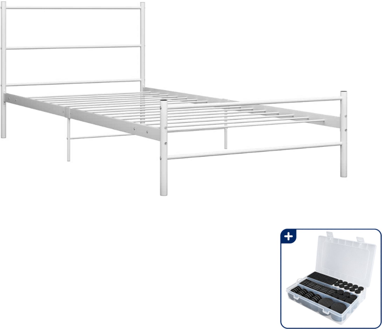vidaXL bedframe 90 x 200 cm - metaal - wit - Inclusief antikrasvilt 177-delig