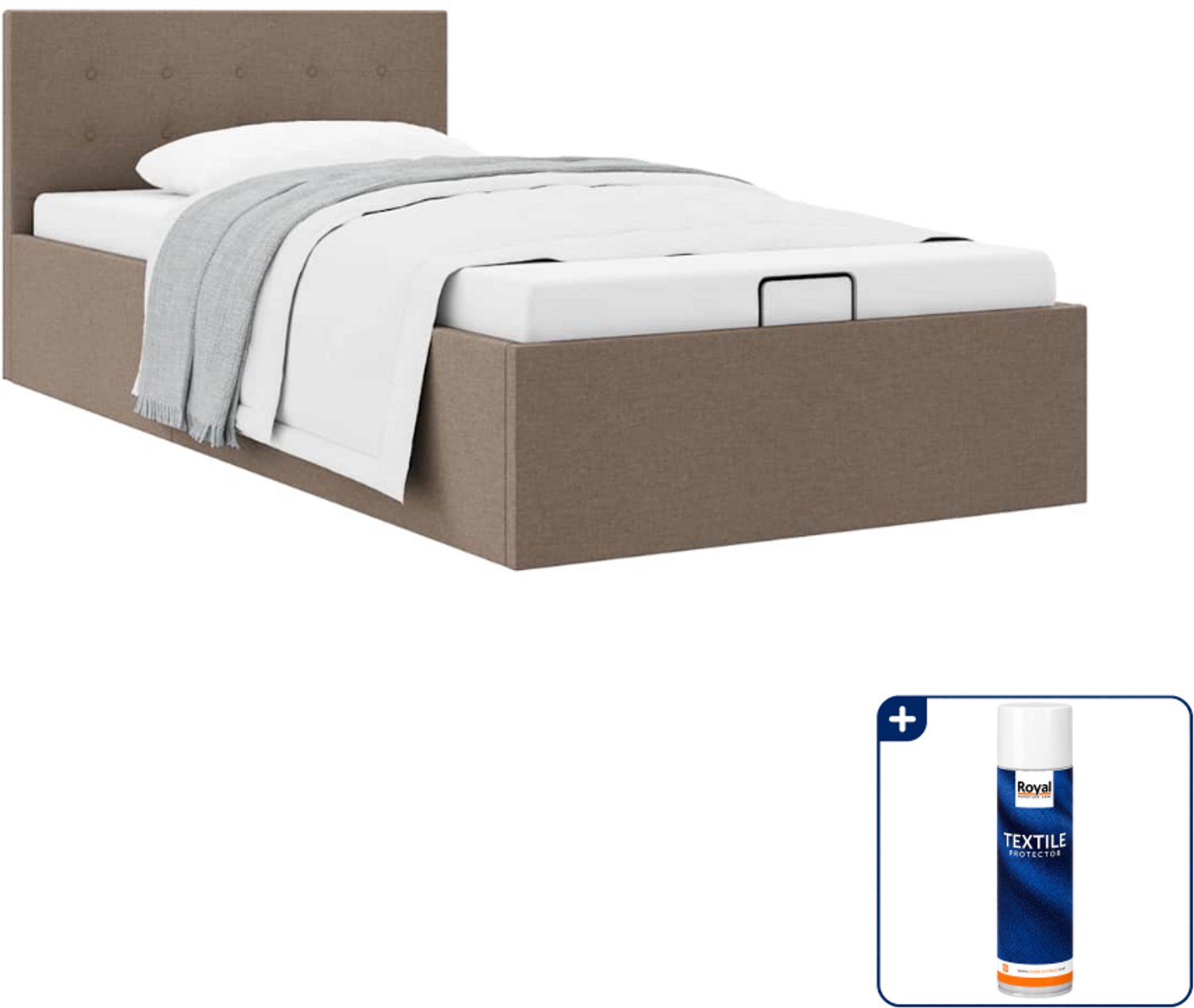 vidaXL bedframe met opbergruimte - 100 x 200 cm - stof - taupe - Inclusief textielbeschermer 500 ml Bruin
