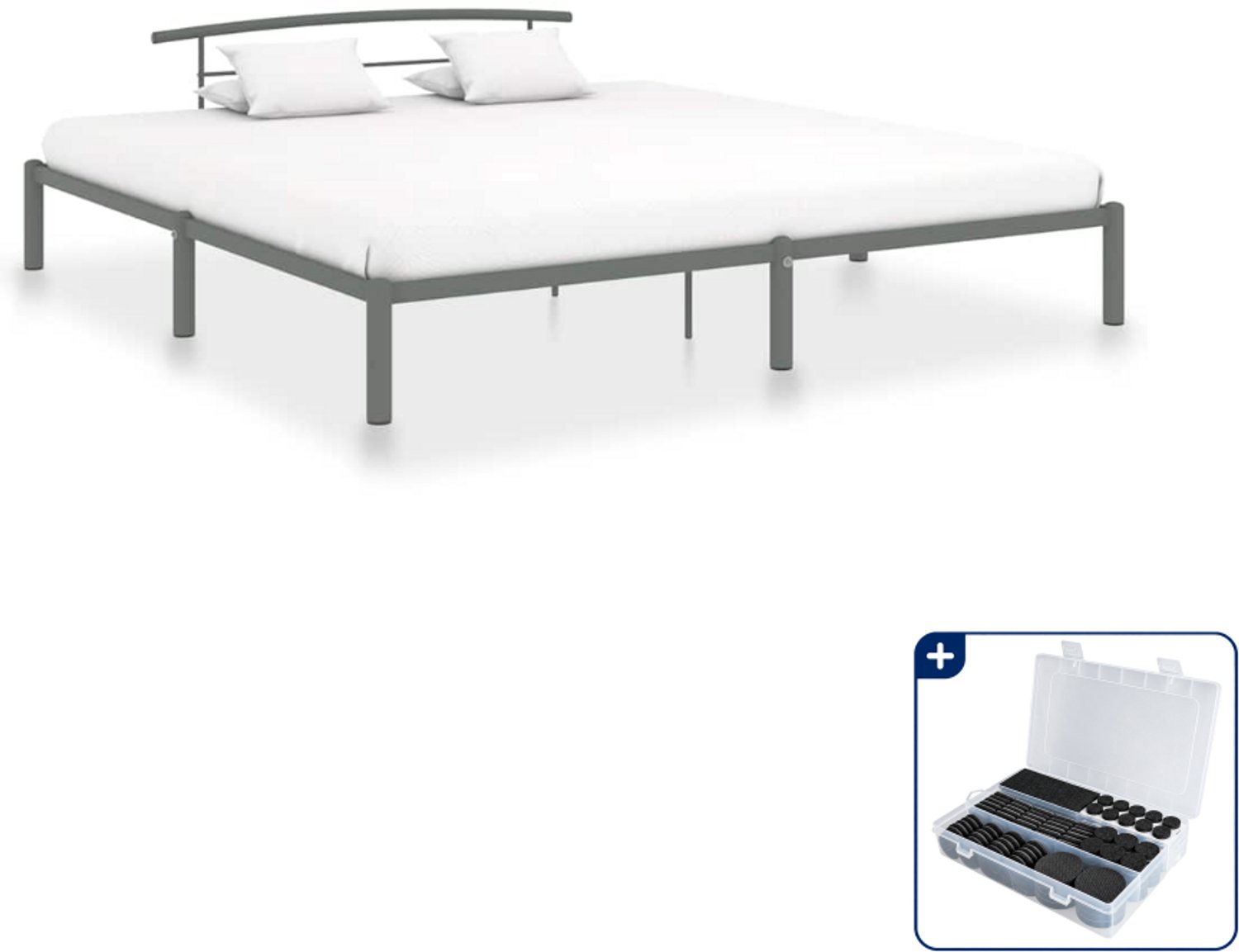vidaXL bedframe - 200 x 200 cm - metaal - grijs - Inclusief antikrasvilt 177-delig