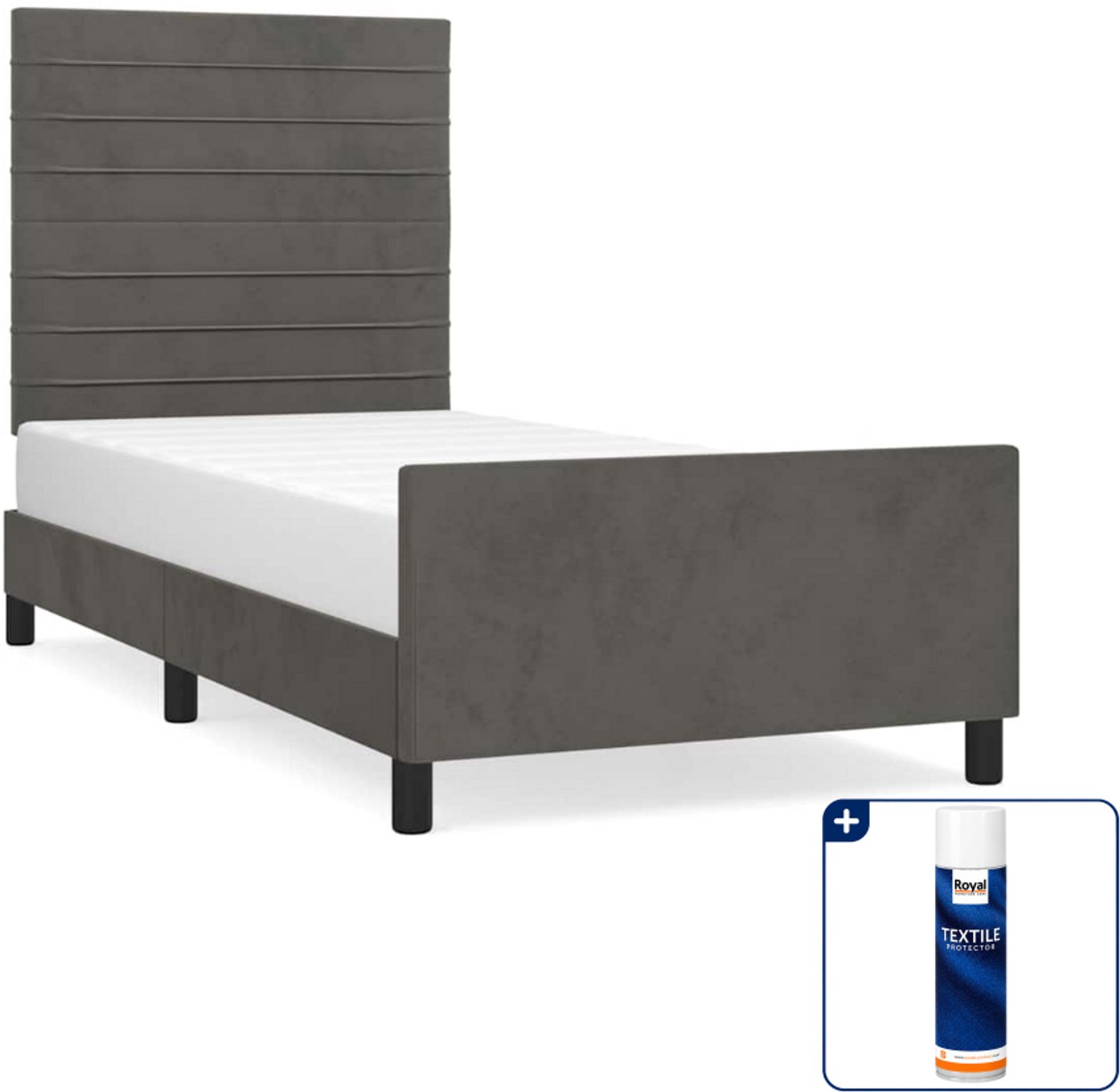 vidaXL bedframe - 90 x 200 cm - fluweel - donkergrijs - Inclusief textielbeschermer 500 ml