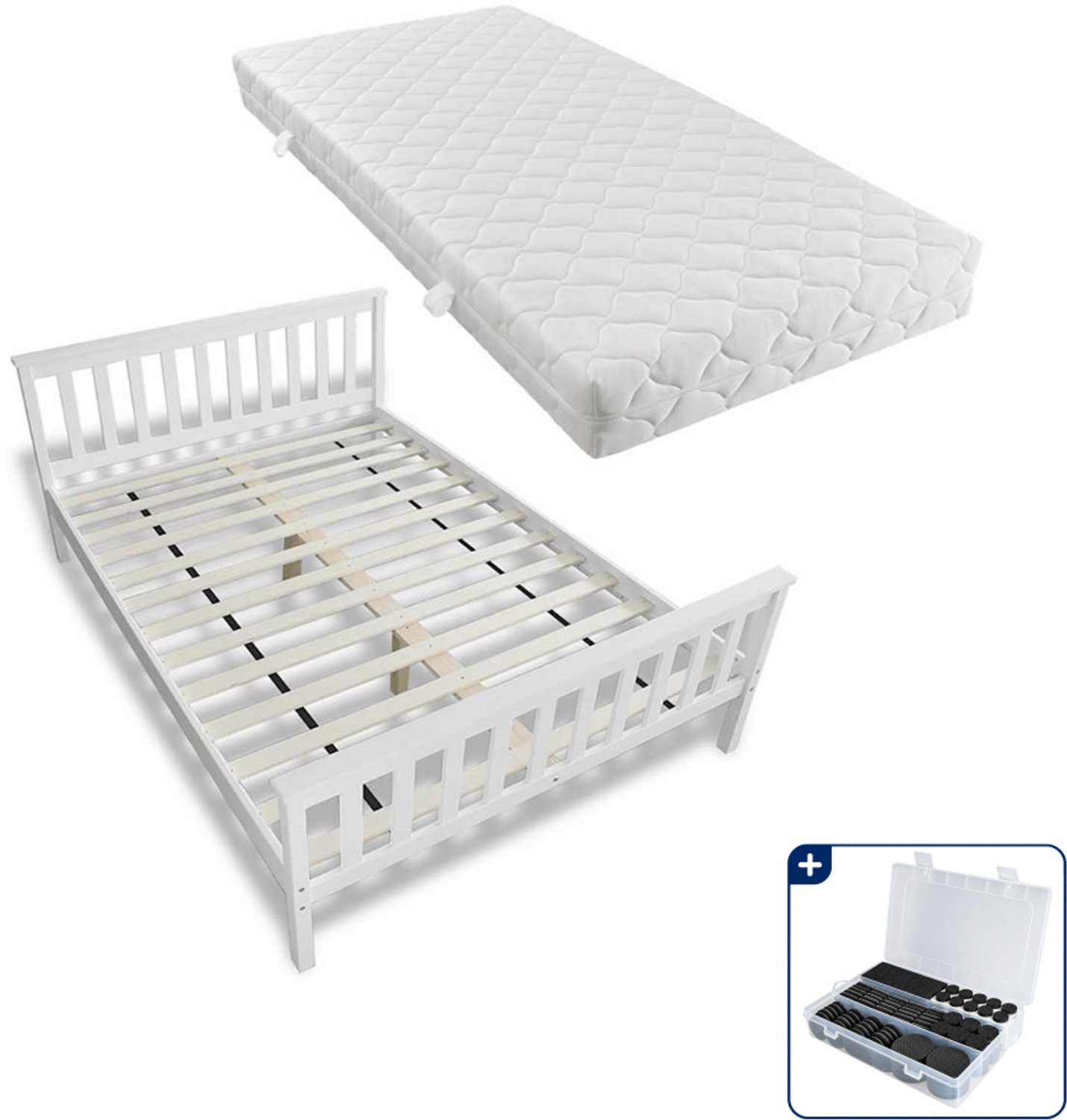 vidaXL Bed met matras Small double - 140 x 200 cm - wit - Inclusief antikrasvilt 177-delig