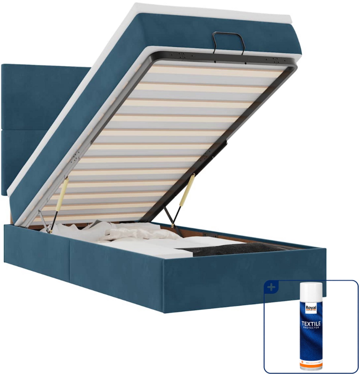 vidaXL ottoman bed met matras en LED - 80 x 200 cm - fluweel - donkerblauw - Inclusief textielbeschermer 500 ml Roze