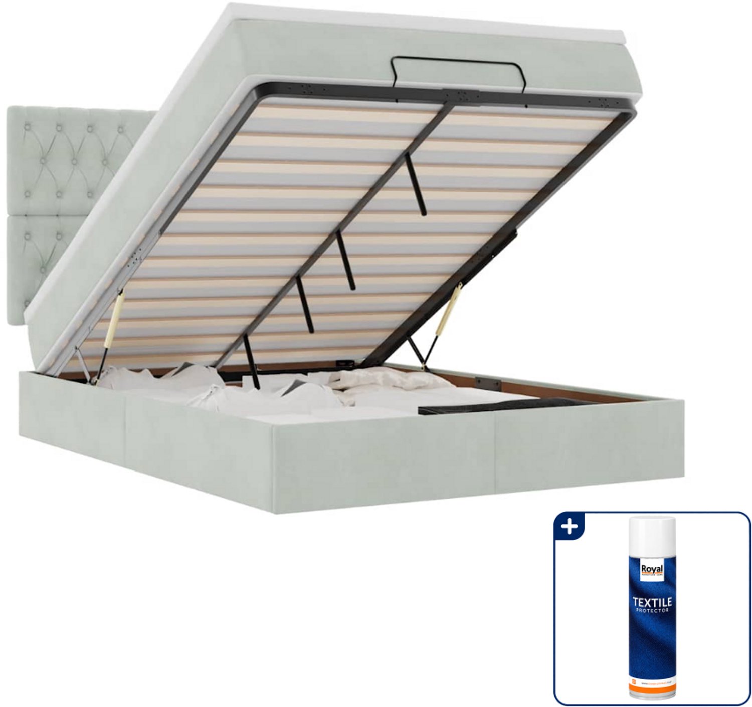 vidaXL ottoman bed met matras - 140 x 190 cm - fluweel - lichtgrijs - Inclusief textielbeschermer 500 ml
