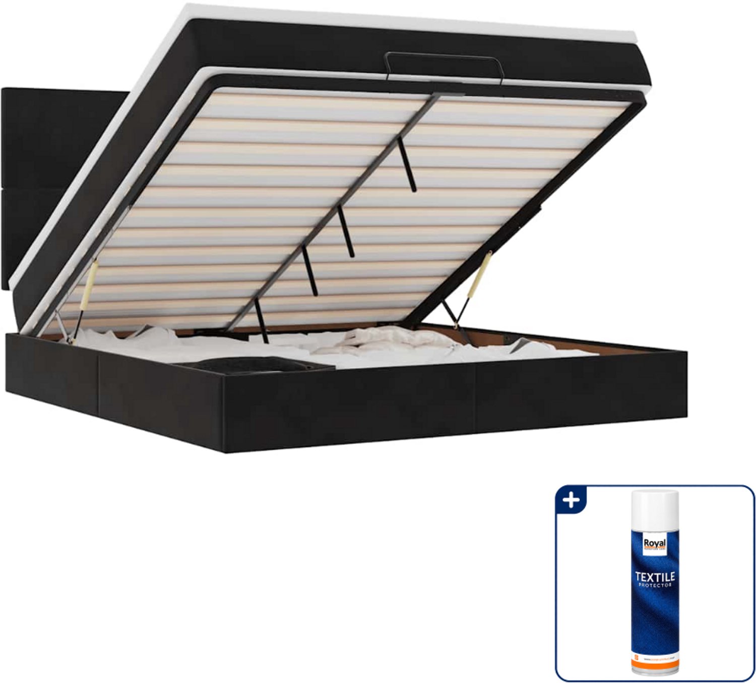 vidaXL Kingsize ottoman bed met matrassen en led - zwart - fluweel - Inclusief textielbeschermer 500 ml
