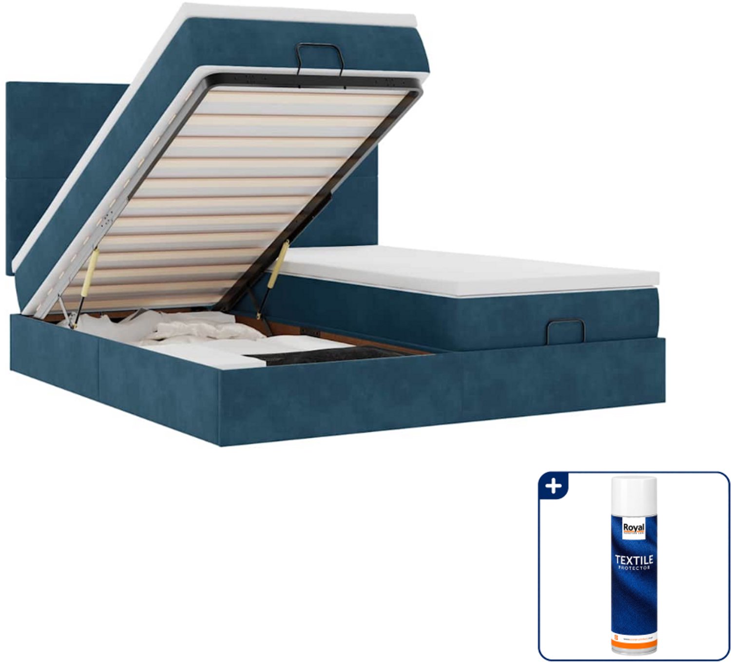 vidaXL Queensize ottoman bed met matrassen en LED - donkerblauw - Inclusief textielbeschermer 500 ml
