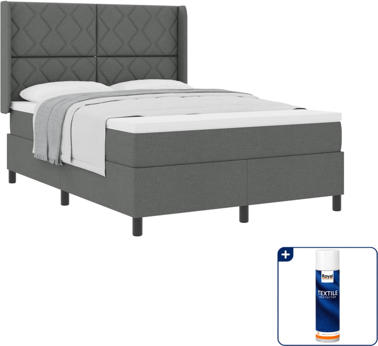 vidaXL Boxspringbed - Queensize - 160 x 200 cm - donkergrijs - Inclusief textielbeschermer 500 ml