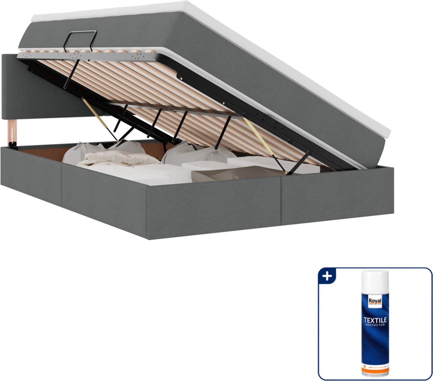 vidaXL led-opslagbed met matras - 140 x 190 cm - donkergrijs - Inclusief textielbeschermer 500 ml